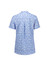 A short-sleeved tunic in a blue stardust print with a button-up collar and a logo on the back.