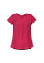 A women's blouse in a deep pink colour featuring a V-neck and pleat detail, with short sleeves and a loose fit.