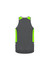 A grey singlet with bright green accents on the sides, featuring a logo on the back.