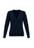 A navy blue women's knit cardigan with a V-neck and button-down front. It features long sleeves and a fitted silhouette.