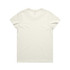 A plain cream-coloured t-shirt with short sleeves and a round neckline, featuring a logo on the back.