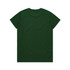 A green t-shirt with a crew neckline and short sleeves, featuring a logo on the back.