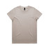 A light beige T-shirt featuring a round neckline and short sleeves, with a logo on the tag.