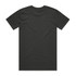 A black T-shirt featuring a simple design with a logo on the back.