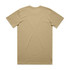 A khaki T-shirt featuring a plain back and a logo. Cotton material with short sleeves, available in various sizes.