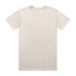A plain light beige T-shirt with a round neckline and short sleeves, featuring a logo at the neckline.