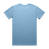 A light blue basic t-shirt featuring a logo on the back, displayed flat against a white background.