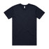 A navy basic t-shirt featuring a crew neck design and a tag in the neckline. The shirt has a plain appearance.