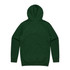 A green hoodie featuring a back view with a hood and long sleeves, including a logo on the fabric.