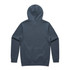 A grey hoodie featuring a hood and long sleeves, with a simple design and branding on the back.