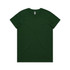 A green T-shirt with a crew neck and short sleeves, featuring a small logo.