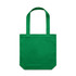 A green tote bag with two shoulder straps and a flat, rectangular base. The bag features a logo.
