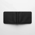 A black recycled fold wallet displayed open, featuring a textured surface and an interior without visible compartments.