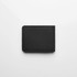 A black recycled fold wallet with a textured surface and a logo.