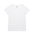 A white t-shirt with a round neckline and short sleeves. It features a logo on the tag.