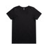 A black t-shirt with a round neckline and short sleeves. The shirt has a logo on the label.