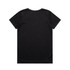 A black T-shirt with a standard crew neck and short sleeves, featuring a plain back.