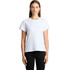 A white basic T-shirt with short sleeves displayed on a model against a plain background.