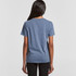 A blue faded t-shirt with a classic crew neck and short sleeves, featuring a logo on the back.