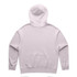 A pale pink hoodie with a spacious hood and ribbed cuffs, featuring a simple design and no visible branding.