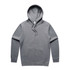 A grey zip-up hooded jumper featuring a front zip, long sleeves, and a hood. It has a logo on the front.