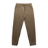 Khaki track pants featuring an elastic waistband and cuffs, alongside a logo. 