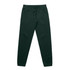 Dark green track pants featuring a logo, with a tapered fit and elastic waistband.