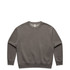 A faded grey crew jumper featuring long sleeves and a rounded neckline. It has a logo on the front.