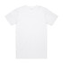 A white t-shirt featuring a plain design and a small logo on the label at the neckline.