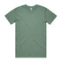 A plain green T-shirt displayed flat, featuring short sleeves and a round neckline. It has a small logo tag.