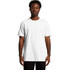 A white T-shirt with short sleeves, featuring a plain design and a logo on the front.