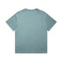 A faded blue t-shirt with a relaxed fit and short sleeves, featuring a logo on the back.
