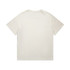 A faded cream T-shirt with short sleeves and a plain back. It features a logo on the label.
