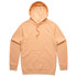 A peach-coloured hoodie with a front pocket, adjustable drawstring, and a hood. It features a logo.