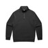 A black half-zip jacket with long sleeves and a high collar, featuring a zippered neckline and a logo.