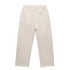 Cuffless track pants in a light beige colour, featuring a single back pocket and an elastic waistband.