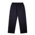 Cuffless track pants in dark navy with an elastic waistband and a single back pocket. Features a logo.