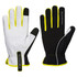A pair of PW3 Winter Gloves featuring a white palm and black body with lime green accents and branding.