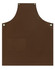 A brown canvas bib apron featuring a front pocket and metal eyelets. It has a simple and sturdy design.