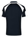 A polo shirt in navy with white accents and a logo, featuring a classic collar and short sleeves.