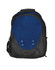 A Climber Backpack in navy blue and black, featuring a front pocket and a mesh side pocket. It has a logo on it.