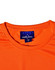 An orange short-sleeve performance tee with a neckline label and a logo.