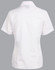 A white short sleeve button-up shirt with a fitted design and a collar, featuring a logo.