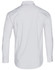 A white long sleeve button-up shirt with a smooth finish and a collar, featuring a logo.
