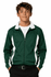A green tracktop with white accents, featuring a zip front and collar. The model is wearing black trousers.