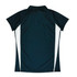 A dark navy polo shirt with white panels on the sides and a short collar. The shirt has a logo on it.