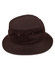 A black bucket hat with a contrast brim and eyelets. Features a branding logo.
