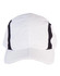 A foldable cap featuring a white design with black side panels and a structured front brim. It includes a logo on the front.