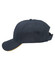 A dark navy cap with a contrasting yellow underside to the visor and a logo on the front.