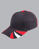 A tri-colour cap featuring navy, red, and white panels, with a logo on the front and a curved brim.
